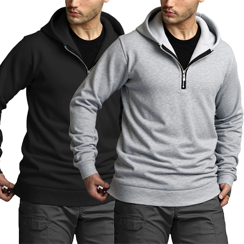 Men's Quarter Zip Up Hoodies Autumn Warm Long Sleeve Sweatshirt Fashion Street Casual Pullover Solid Color Basic Men Clothing