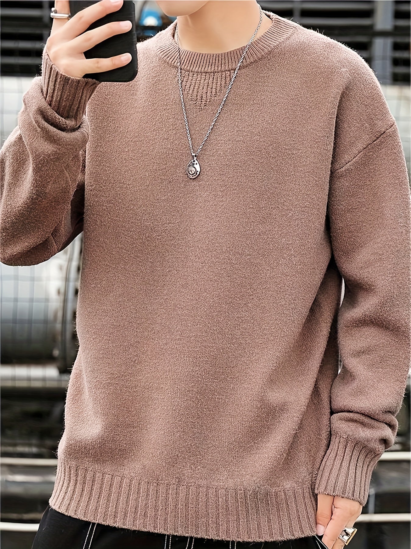 Cozy Knit Crew Neck Sweater - Soft, Warm, and Stretchy for Men - Perfect for Fall and Winter Casual Wear