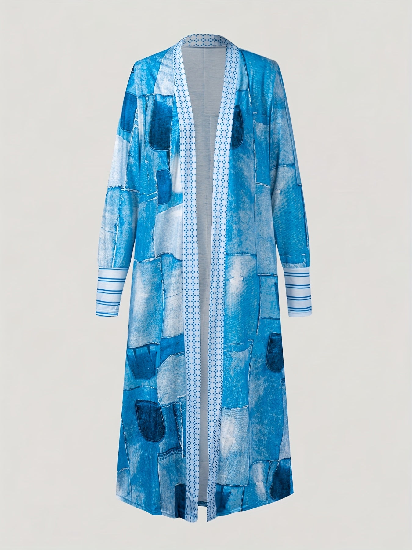 Fashion New Nuel Women's Color Block Patchwork Long Sleeve Cardigan Casual Open Front Coat Black