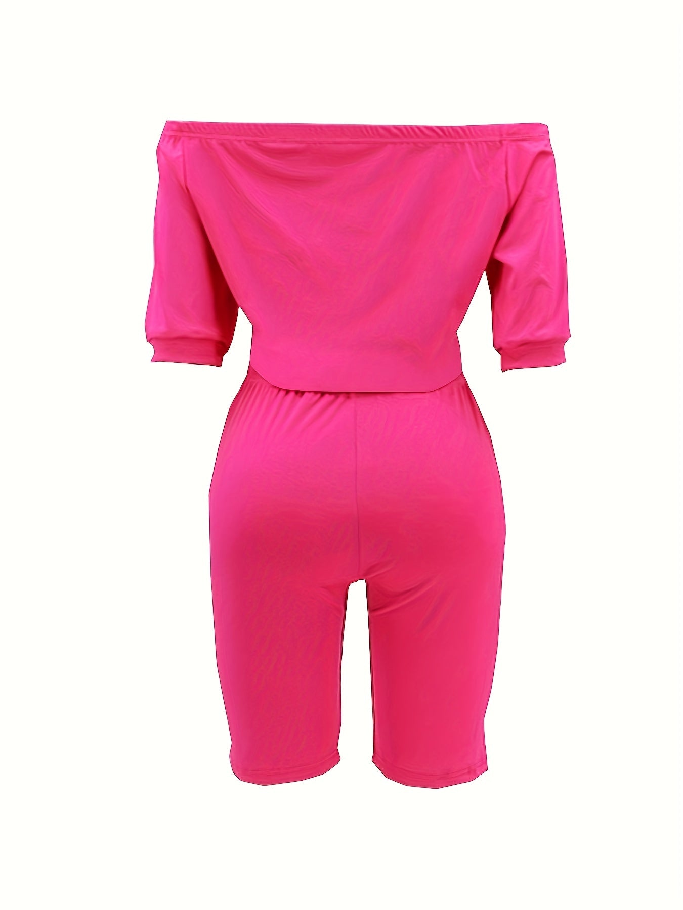 Sexy Solid Fashion Pantsuits Two-piece Set, Off Shoulder Short Sleeve Tops & Slim Shorts Set - Women's Clothing - For Women - Perfect for Parties & Night Out - Ideal Gift for Her