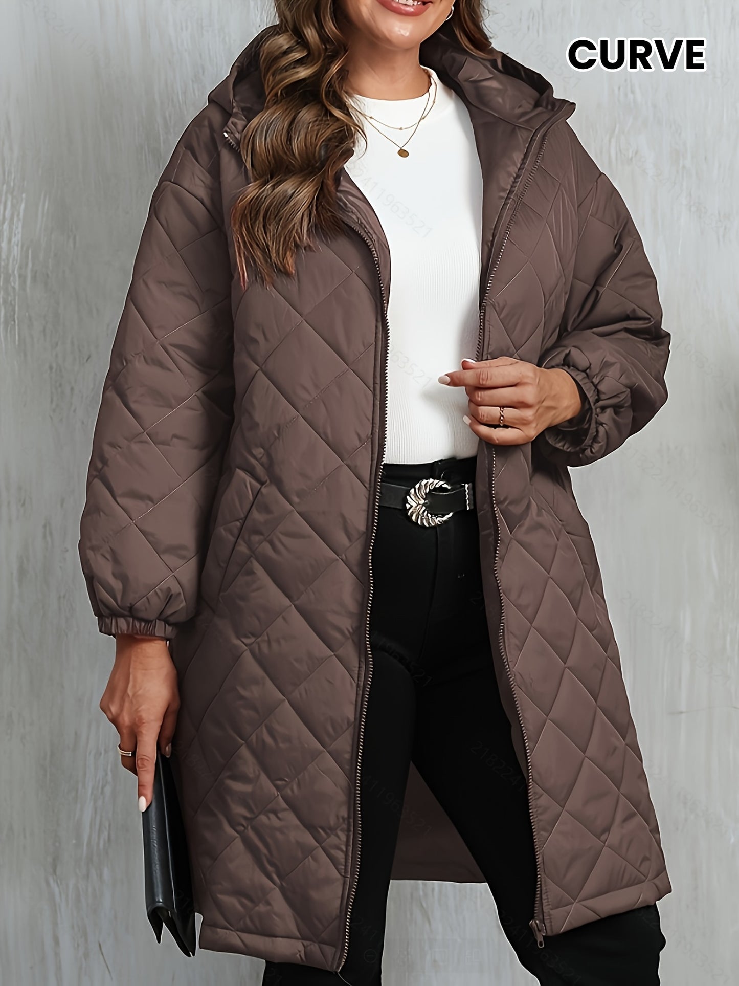 [Purple Quilted Jacket] Winter Women's Elegant Purple Quilted Hooded Jacket | Zip-Up, Long Sleeve, Non-Stretch Fabric with Pockets, Fall/Winter Casual Wear