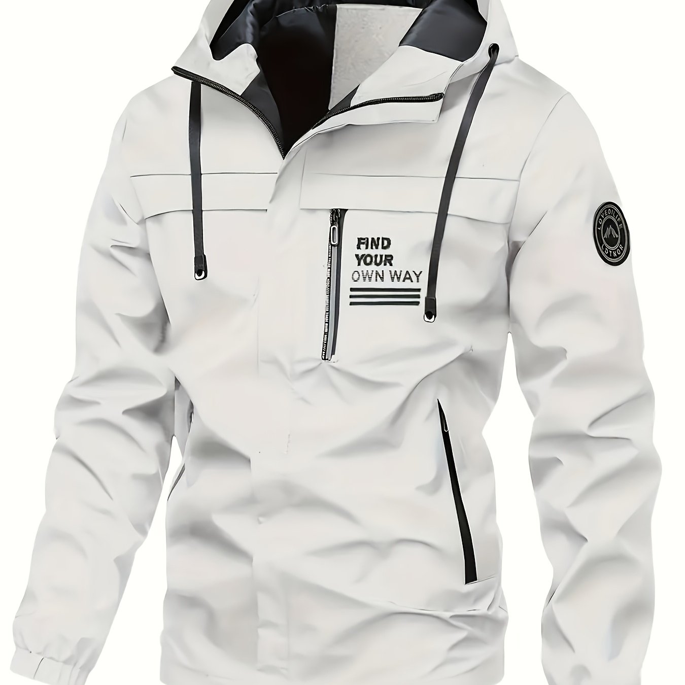 [Popular Choice, Windbreaker Jacket] Lightweight Polyester Men's Casual Windbreaker Jacket - Hooded with Zipper Pockets, Elastic Cuffs & Hem, Machine Washable for Spring & Fall Outdoor Activities