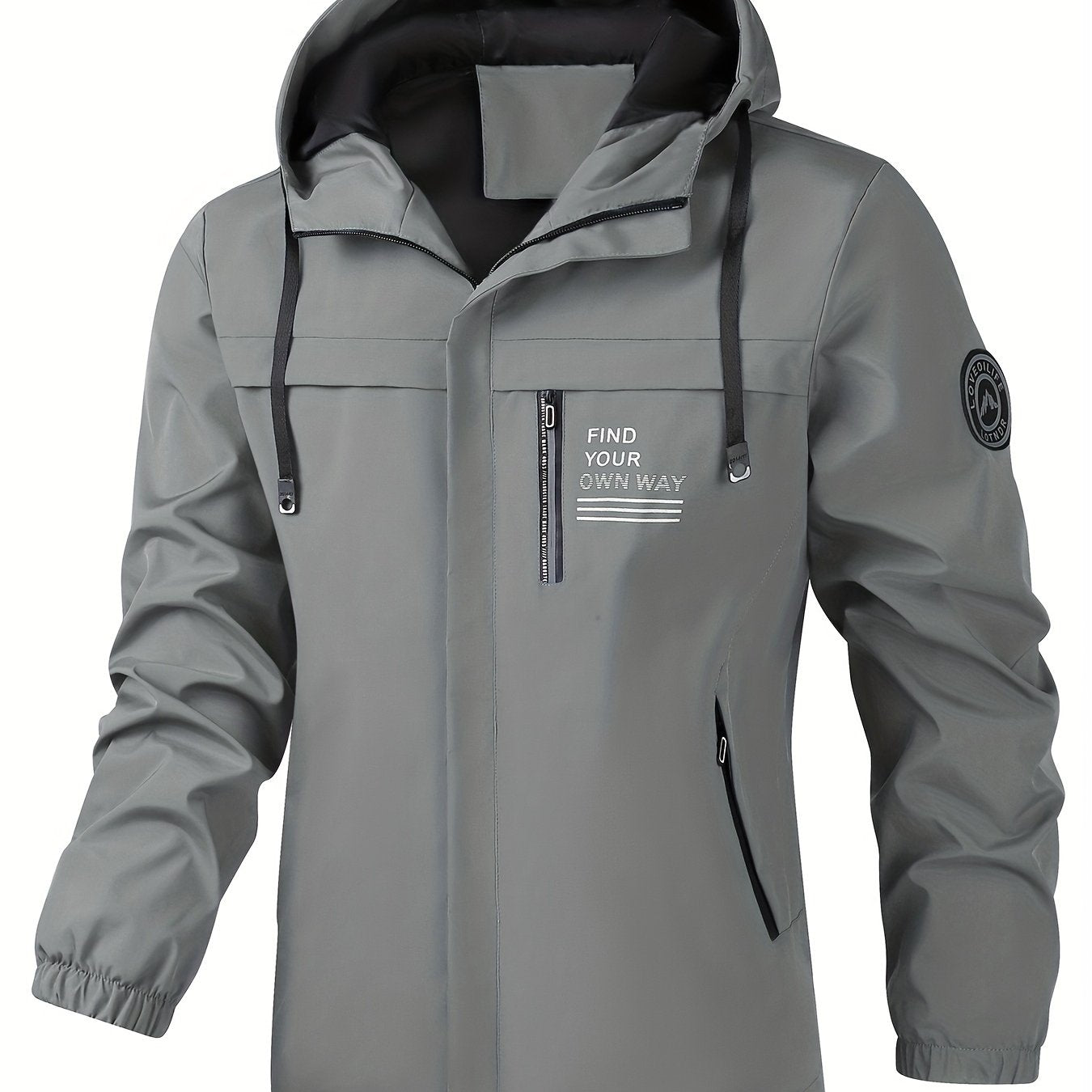 [Popular Choice, Windbreaker Jacket] Lightweight Polyester Men's Casual Windbreaker Jacket - Hooded with Zipper Pockets, Elastic Cuffs & Hem, Machine Washable for Spring & Fall Outdoor Activities