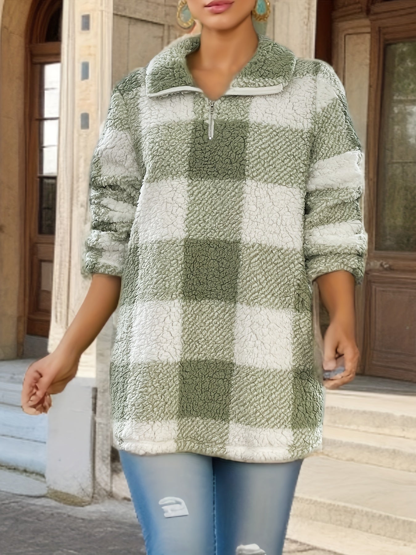 Fashion New Casual Plaid Fuzzy Sweatshirt