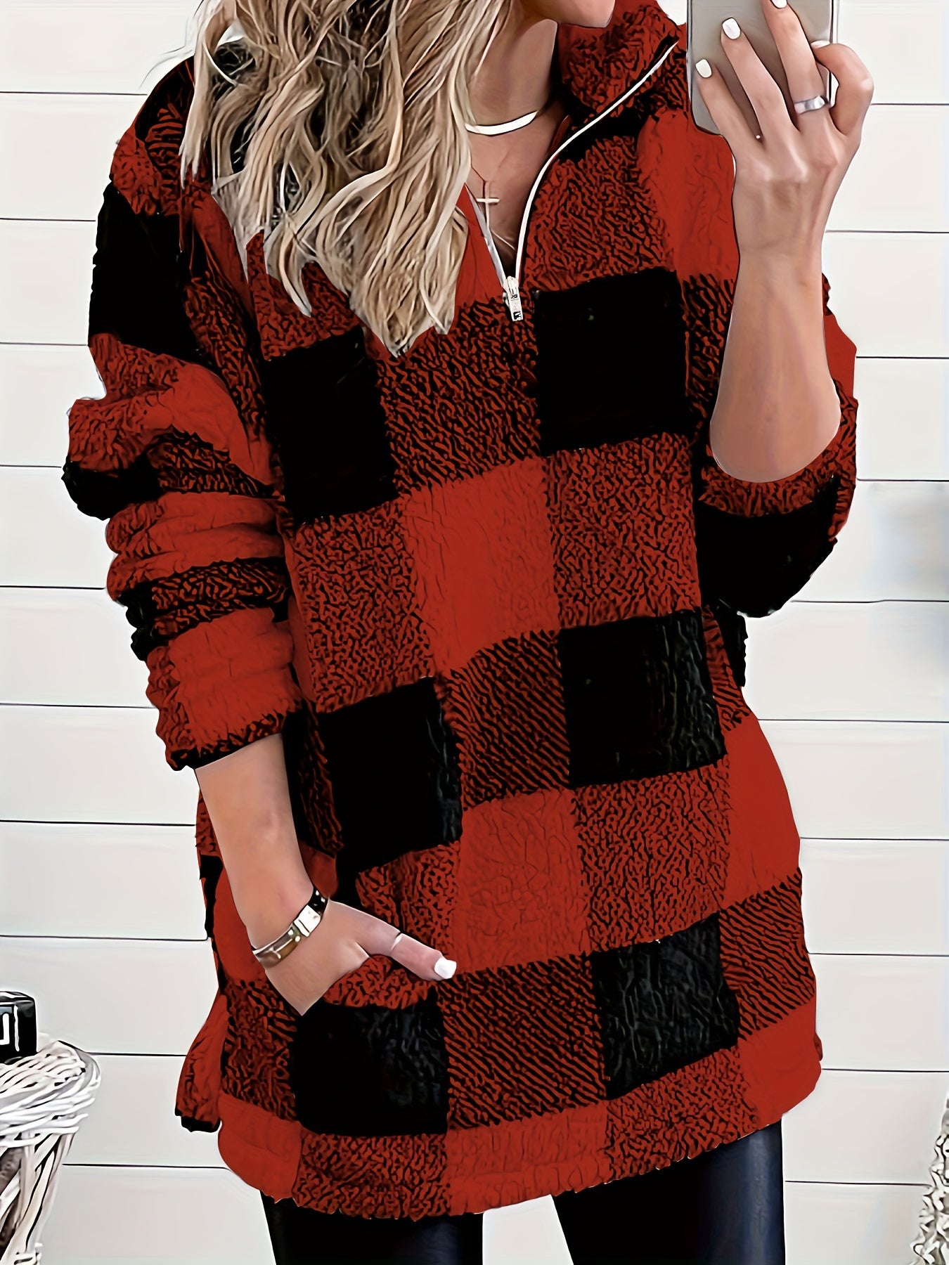 Fashion New Casual Plaid Fuzzy Sweatshirt