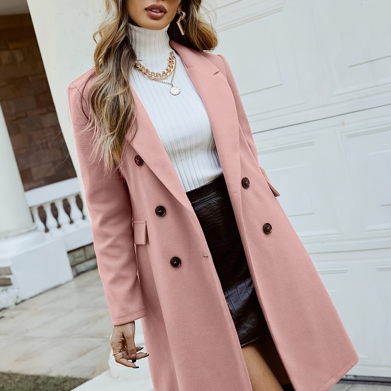 [Tweed Coat for Women] 2025 Hot Selling European and American Style Tweed Coat for Women, Mid-Length Spring Autumn Winter New Korean Version Loose Double-Breasted Waist-Cinching Fleece Overcoats