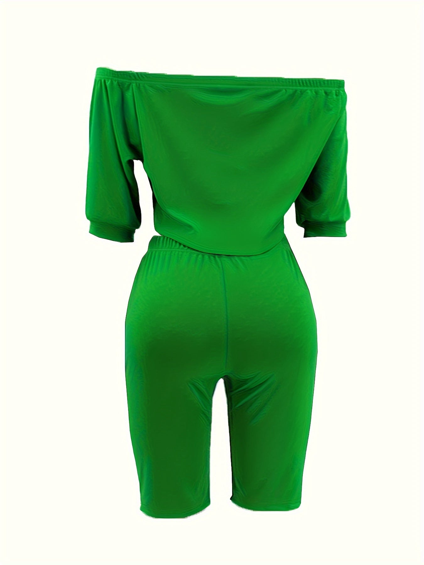 Sexy Solid Fashion Pantsuits Two-piece Set, Off Shoulder Short Sleeve Tops & Slim Shorts Set - Women's Clothing - For Women - Perfect for Parties & Night Out - Ideal Gift for Her